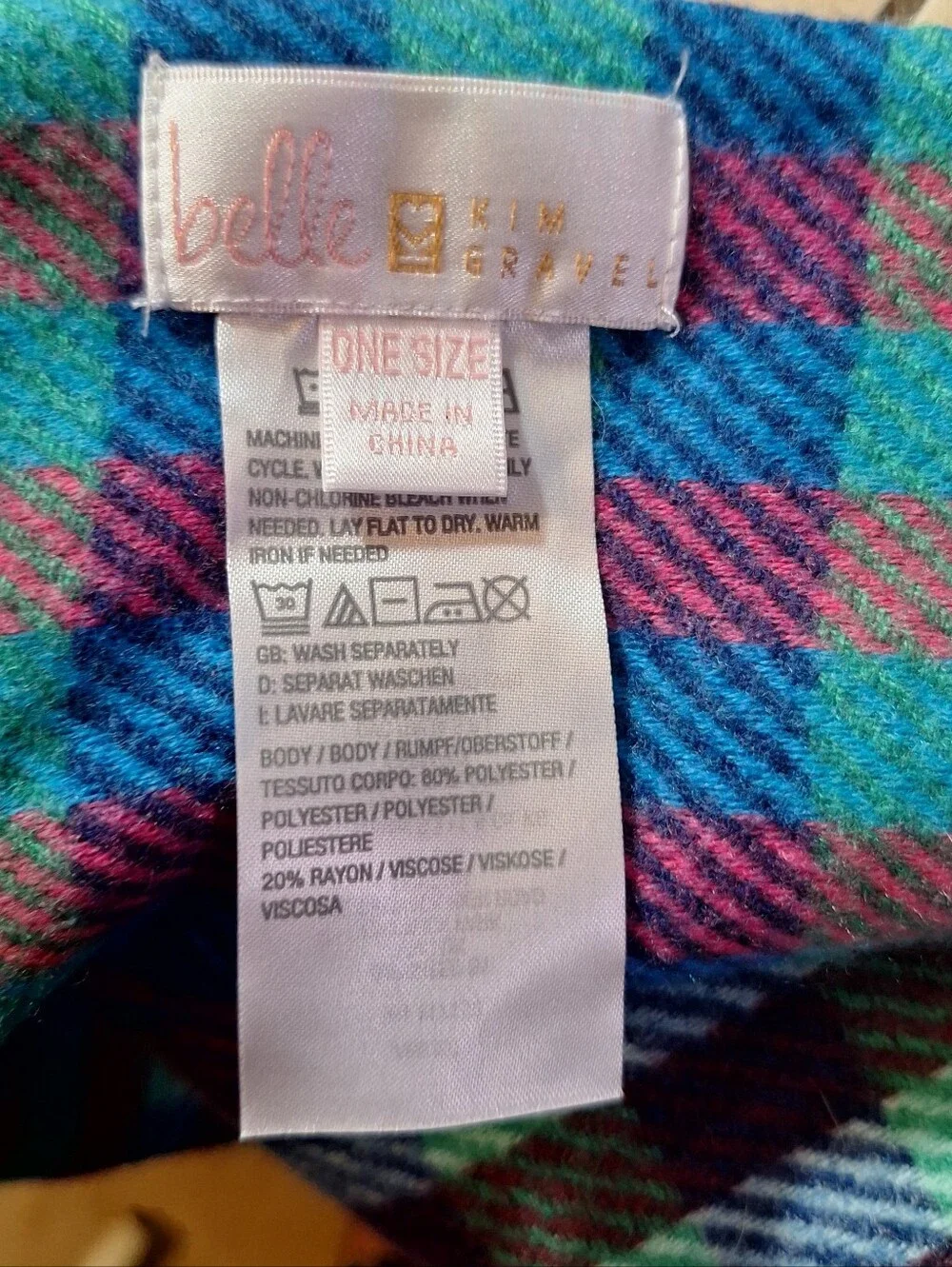 Belle By Kim Gravel Poly/Rayon Oblong Colorful Plaid Check Fringed Scarf 78